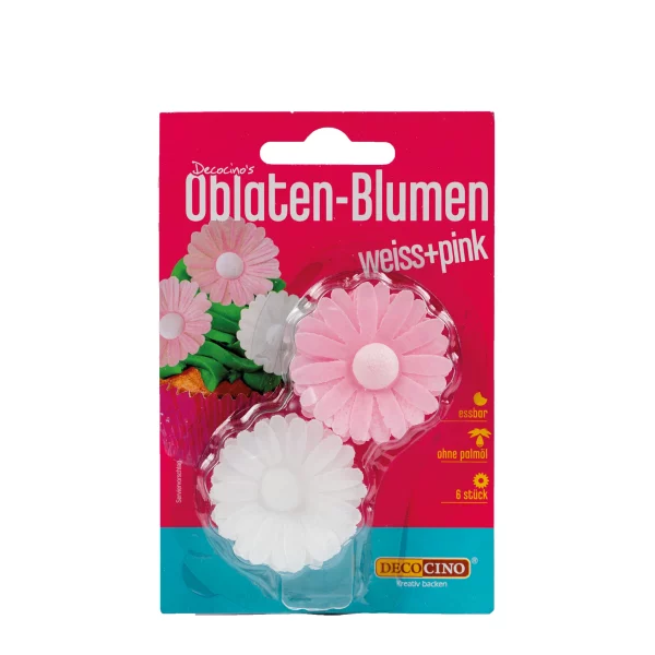 6 Oblaten-Blumen Pink/Weiß