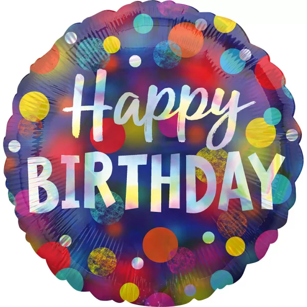 _Iridescent_Party_Puenktchen Standard Iridescent HBD Party Dots Folienballon 43 cm