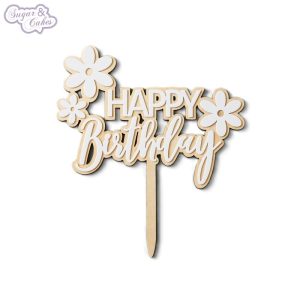 Cake Topper Happy Birthday Flower – Holz /Acryl