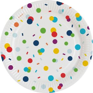 8 Teller Confetti Birthday rund Papier 23 cm