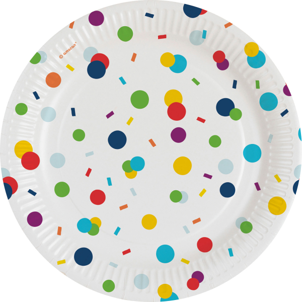 8 Teller Confetti Birthday rund Papier 23 cm