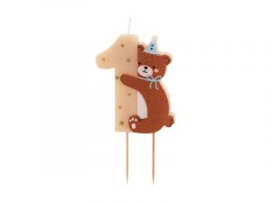 Geburtstagskerze Zahl 1 mit Teddybär 7 cm