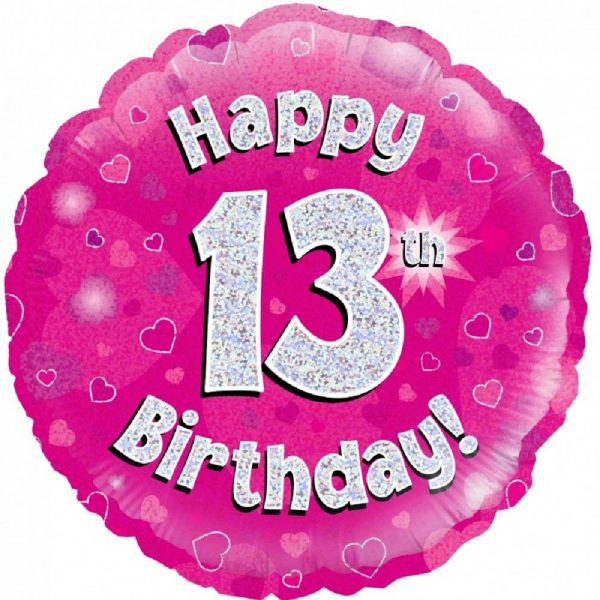 Happy 13. Birthday! Pink Holographic Folienballon