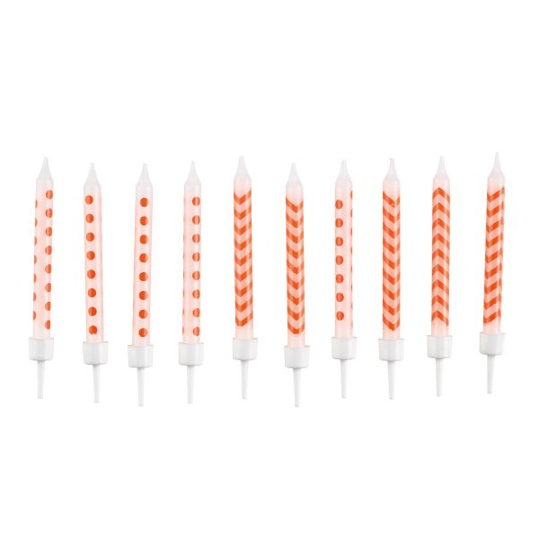 11622-9900261-1-3-1500+ 10 Spiralkerzen Dots & Chevron orange Höhe 6,3 cm