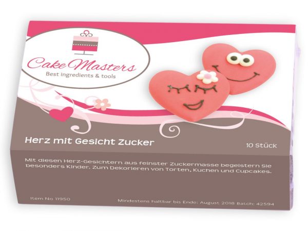11950_CM119501 Cake-Masters Herz mit Gesicht Zucker 10 Stück