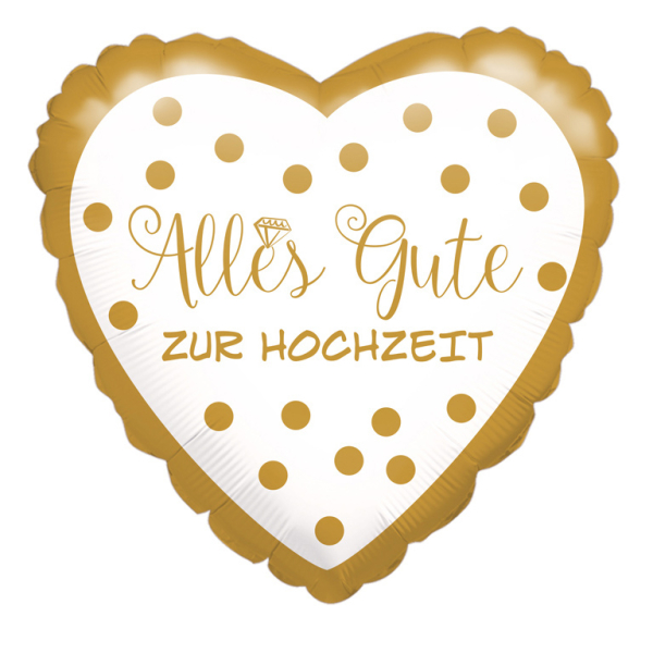 Standard "Alles Gute zur Hochzeit, goldene Punkte" Folienballon 43cm