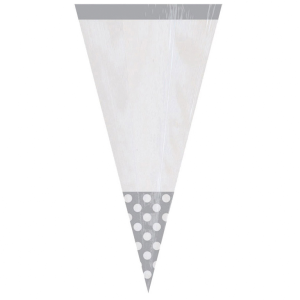 10 Plastiktüten Polka Dot silber 8,8 x 27,2 cm