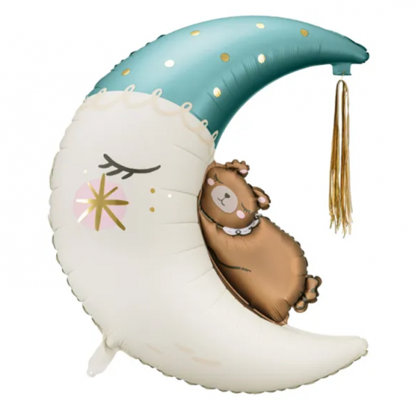 14 Folienballon Junge Teddybär auf dem Mond, 80x98 cm