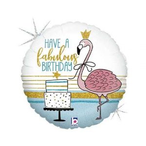 Folienballon Standart "Fabulous Birthday Flamingo Glitter" /45cm