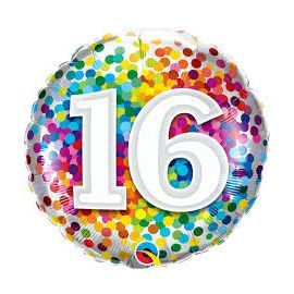 Folienballon "16 RAINBOW CONFETTI " , 46cm