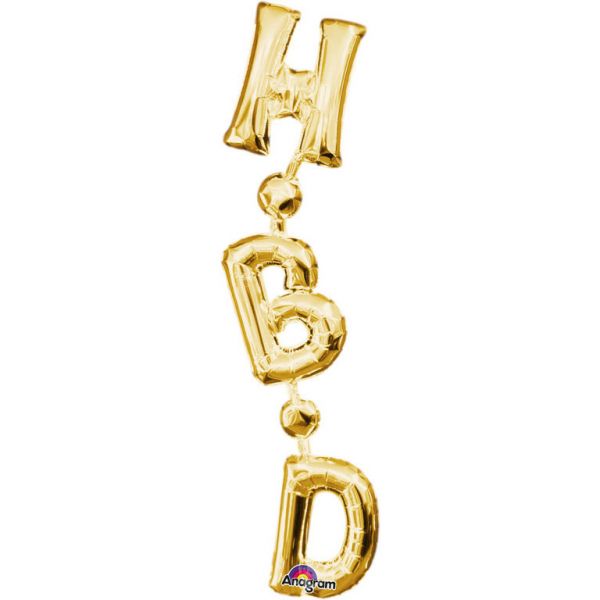 Folienballon SuperShape "HBD"-Vertikal gold, 17x81cm