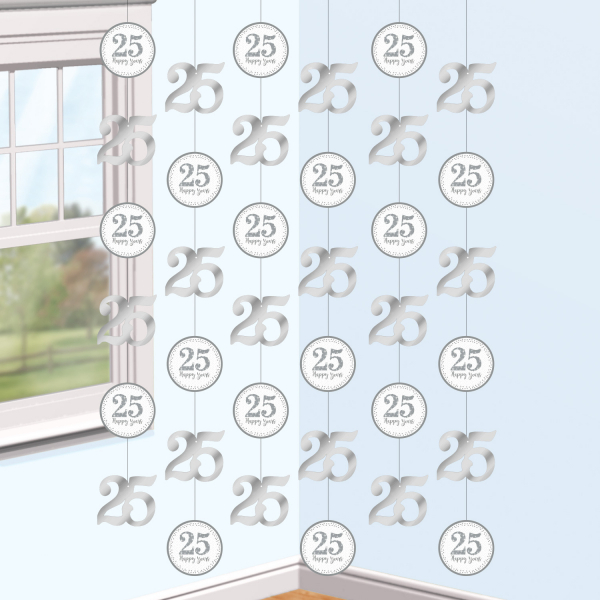 6 Deko-Hänger Silberne Hochzeit