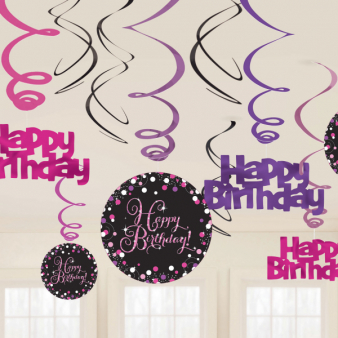 Deko-Spiralen Happy Birthday Sparkling Pink