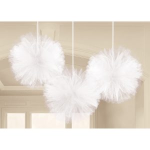 3 Fluffy-Dekobälle Wedding Decorations weiß Tüll 30,4cm