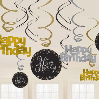 Deko-Spiralen Happy Birthday Sparkling Gold