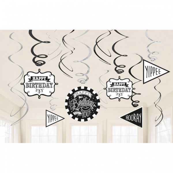 12 Deko-Spiralen Chalkboard Birthday 12-teilg