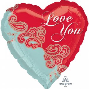 Paisley - Love You Folienballon Herz, 43cm