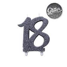Candelina Kerze "18" schwarz Glitzer 10cm