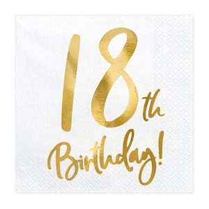 20xServietten 18th Birthday weiß gold 33x33cm 3lagig