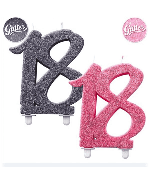 Candelina Kerze "18" schwarz Glitzer 10cm