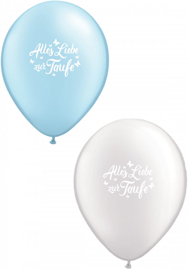 6 Latexballons "Alles Liebe zur Taufe" hellblau/weiß