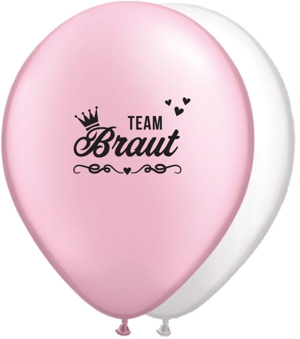 6 Team Braut Latexballons weiß/rosa