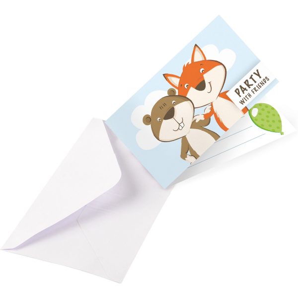 8 Einladungskarten & Umschläge Fuchs & Biber