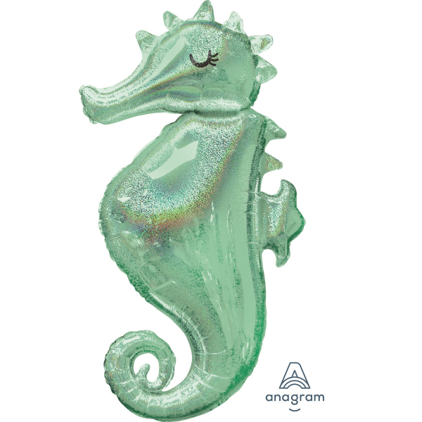 1879448-3780001-2-3-600 SuperShape Holographic Mermaid Wishes Seahorse Folienballon 50cm x 96cm