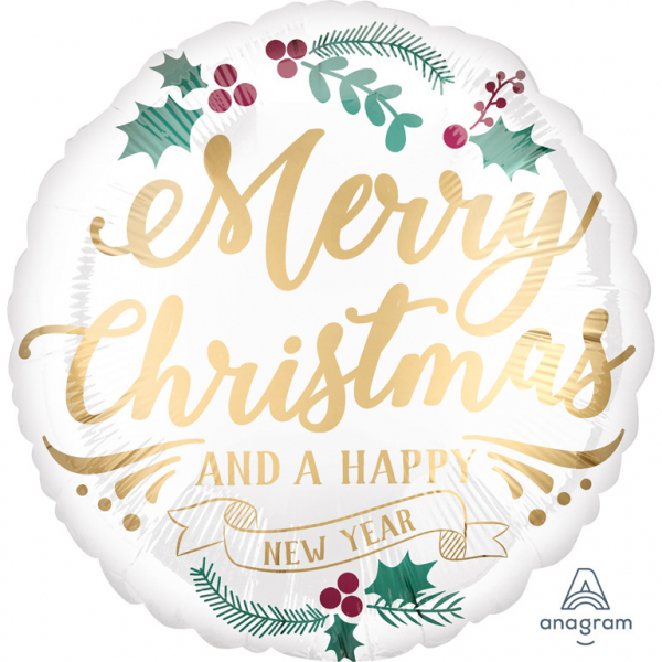 Folienballon - Merry Christmas & Happy New Year Rund 45cm