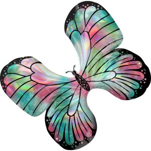 Holographic SuperShape Iridescent Teal&Pink Butterfly Folienballon 76cmx66cm