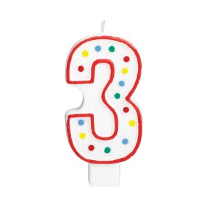 Zahlenkerzen Geburtstag 3 Weiß & Punkte 11cm