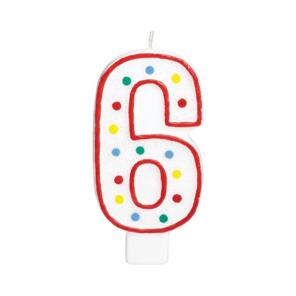 Zahlenkerzen Geburtstag 6 Weiß & Punkte 11cm