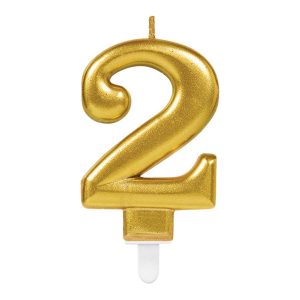 Zahlenkerze 2 Sparkling Celebrations Gold 8cm