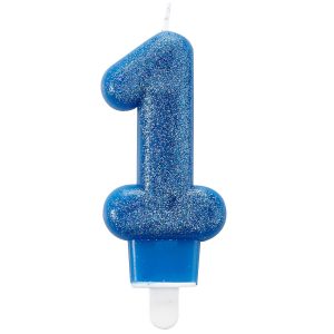 Zahlenkerze 1 Glitzer Blau - 7,6 cm