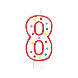 Zahlenkerzen Geburtstag 8 Weiß & Punkte 11cm