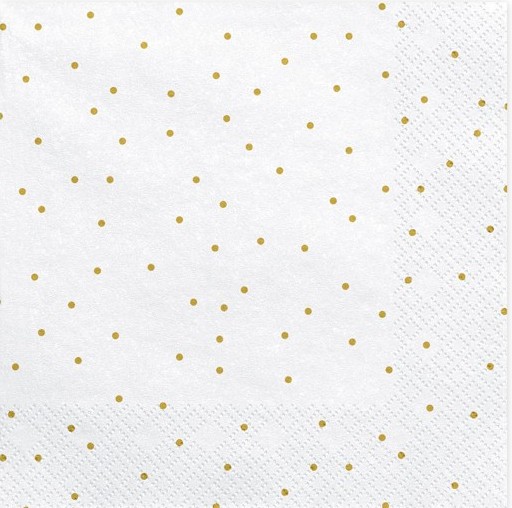20 Servietten weiß mit goldenen Pünktchen