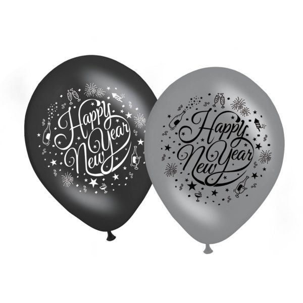 Silvester / Neujahr / Happy New Year Ballons Schwarz-Silber