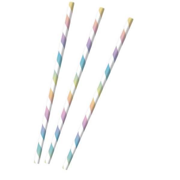 12 Trinkhalme Pastel Rainbow Papier 19,7 cm