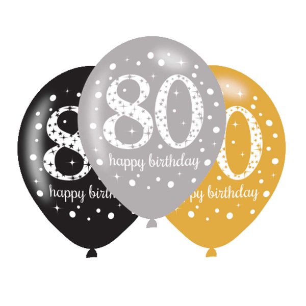 6 Latexballons 80 Jahre Sparkling Birthday 27,5cm/11"