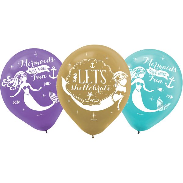 6 Latexballon Meerjungfrau " Let´s Shellebrate" 27,5cm