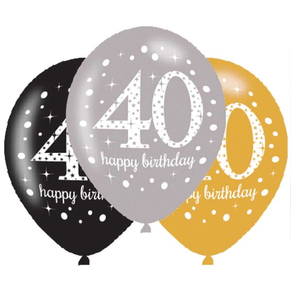 6 Latexballons 40 Jahre Sparkling Birthday 27,5cm/11"