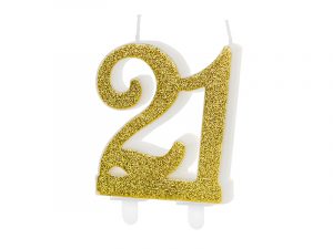Zahlenkerze 21 gold glitzer - 8 cm