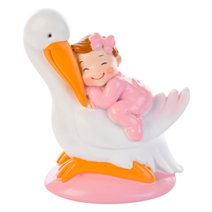 Torten Topper Kind mit Storch Rosa