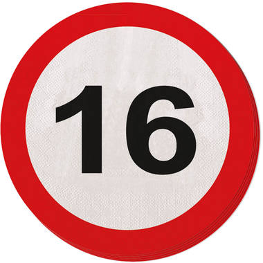 16. Geburtstag Servietten Verkehrsschild - 20 Stück