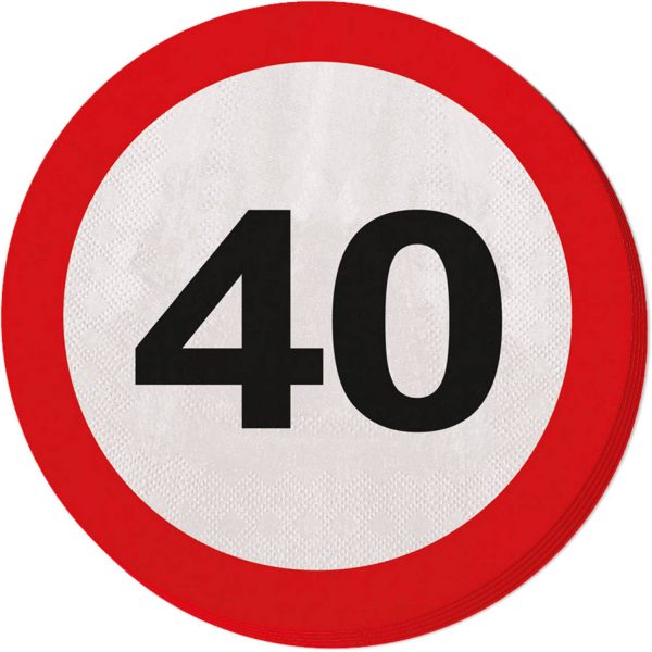 40. Geburtstag Servietten Verkehrsschild - 20 Stück