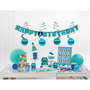 Mini Decorating Kit Birthday Accessories Blue Paper 37 Parts