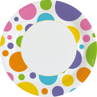 8 Teller Rainbow Dots Papier rund 22,8 cm