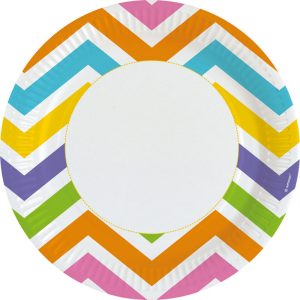 8 Teller Rainbow Chevron Papier rund 22,8 cm