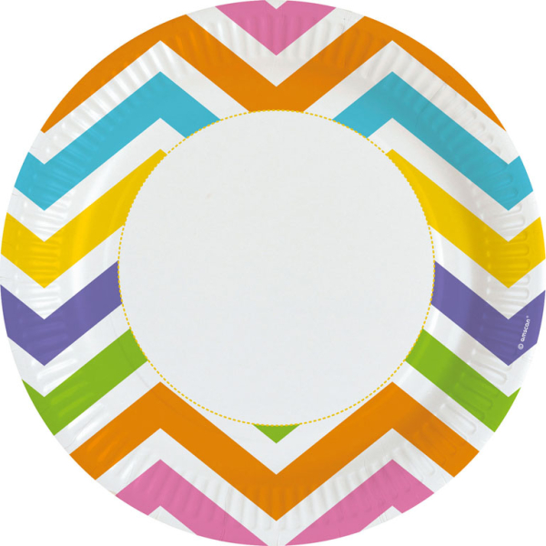 8 Teller Rainbow Chevron Papier rund 22,8 cm
