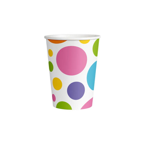 8 Becher Rainbow Dots Papier 250 ml